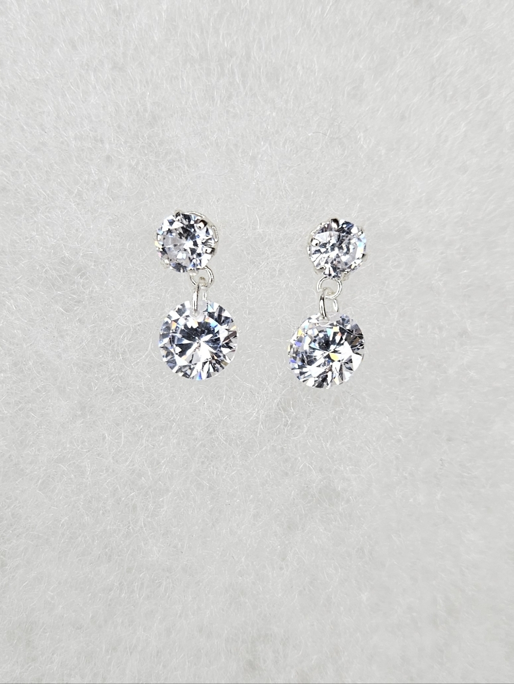 NWT Sterling Silver .925 CZ Double Round Drop Earrings 1/2"